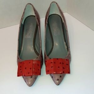 Ferragamo Ostrich Kitten Heel Pumps